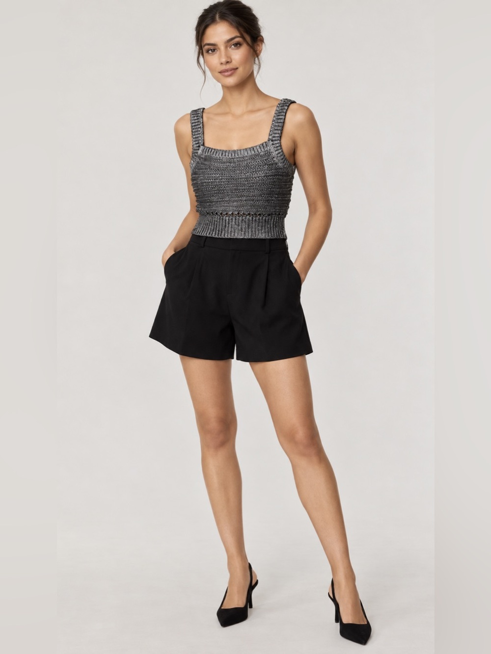 Tailored Black High-Rise Bermuda Shorts